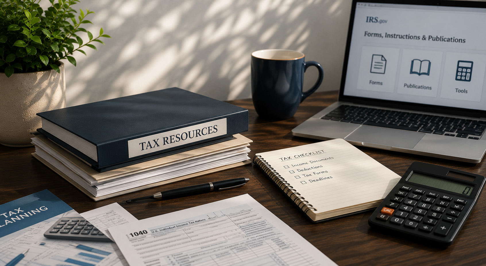 Tax resources page representing tax preparation tax forms IRS publications and financial planning resources